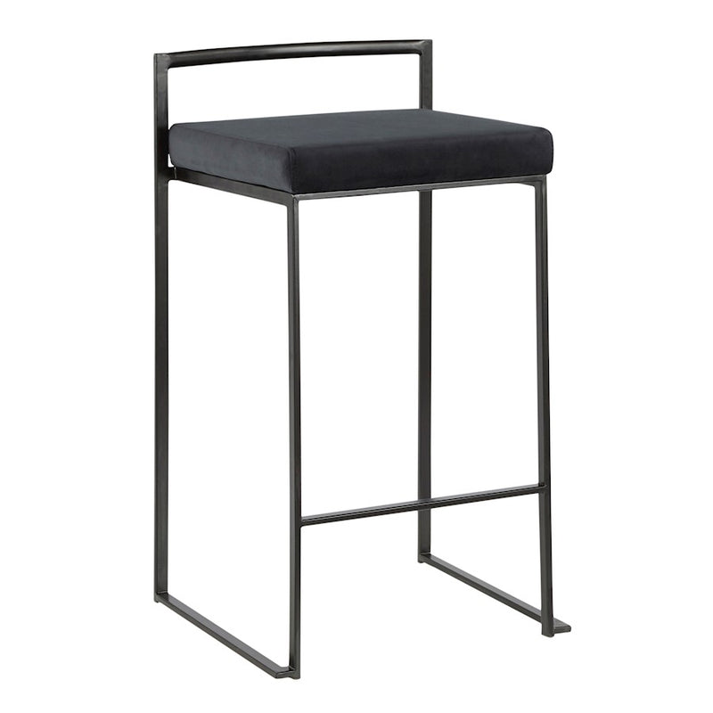 LumiSource Fuji Stackable Counter Stool Set of 2 | Contemporary Black Metal and Black Velvet | Kitchen Island & Dining Counter | Model B26-FUJIBKVBK2