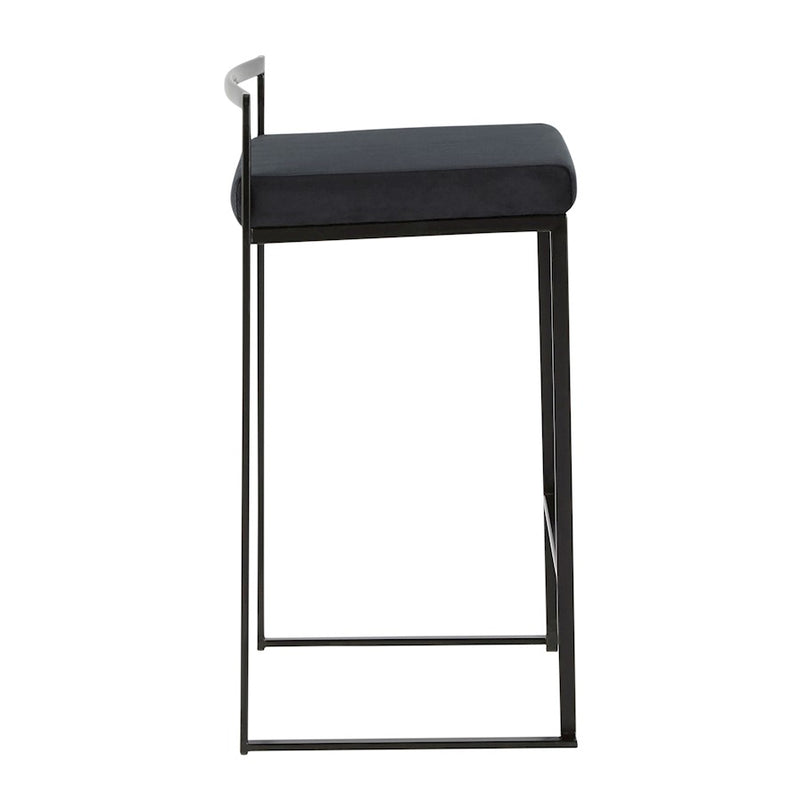 LumiSource Fuji Stackable Counter Stool Set of 2 | Contemporary Black Metal and Black Velvet | Kitchen Island & Dining Counter | Model B26-FUJIBKVBK2