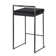 LumiSource Fuji Stackable Counter Stool Set of 2 | Contemporary Black Metal and Black Velvet | Kitchen Island & Dining Counter | Model B26-FUJIBKVBK2