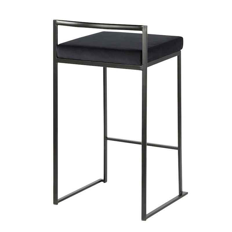LumiSource Fuji Stackable Counter Stool Set of 2 | Contemporary Black Metal and Black Velvet | Kitchen Island & Dining Counter | Model B26-FUJIBKVBK2