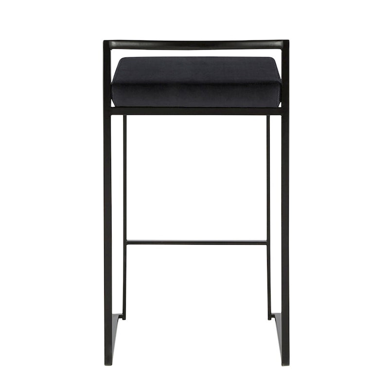 LumiSource Fuji Stackable Counter Stool Set of 2 | Contemporary Black Metal and Black Velvet | Kitchen Island & Dining Counter | Model B26-FUJIBKVBK2