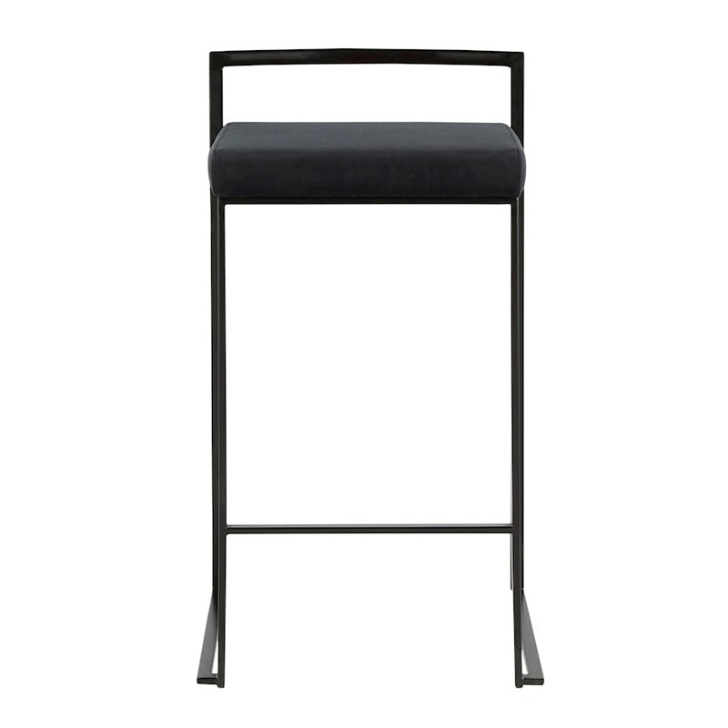 LumiSource Fuji Stackable Counter Stool Set of 2 | Contemporary Black Metal and Black Velvet | Kitchen Island & Dining Counter | Model B26-FUJIBKVBK2