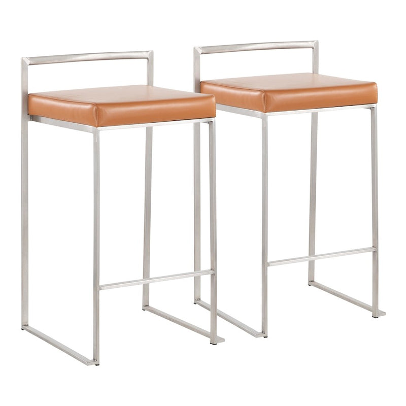 LumiSource Fuji Stacker Counter Stool, Set/2, Brushed Steel/Camel - B26-FUJICAM2