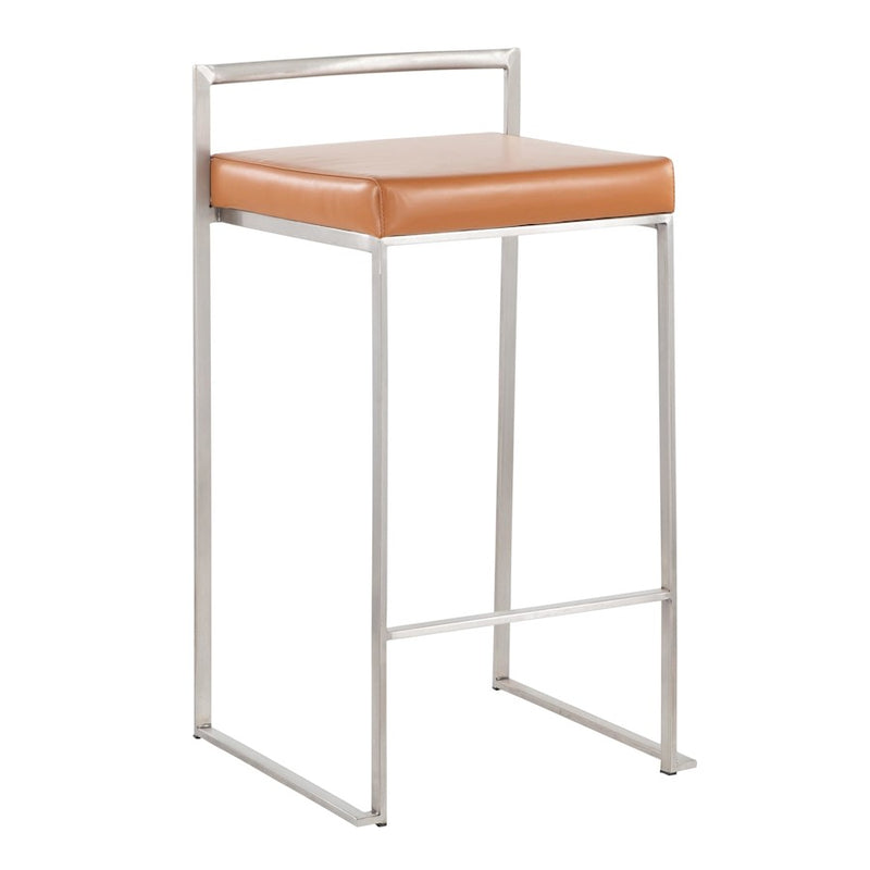 LumiSource Fuji Stacker Counter Stool, Set of 2, Brushed Steel/Camel