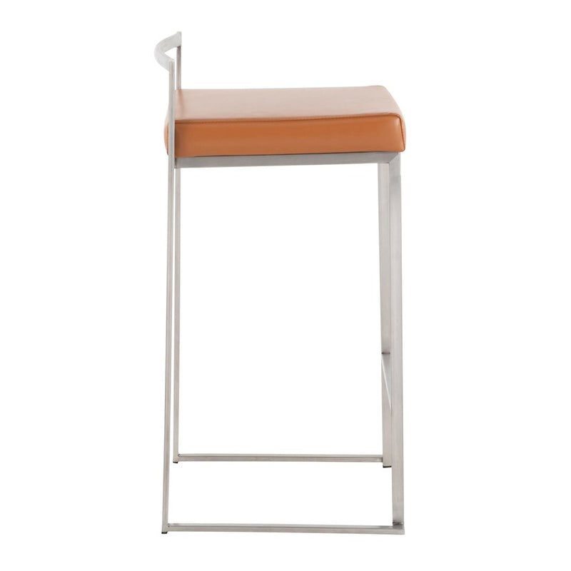 LumiSource Fuji Stacker Counter Stool, Set of 2, Brushed Steel/Camel