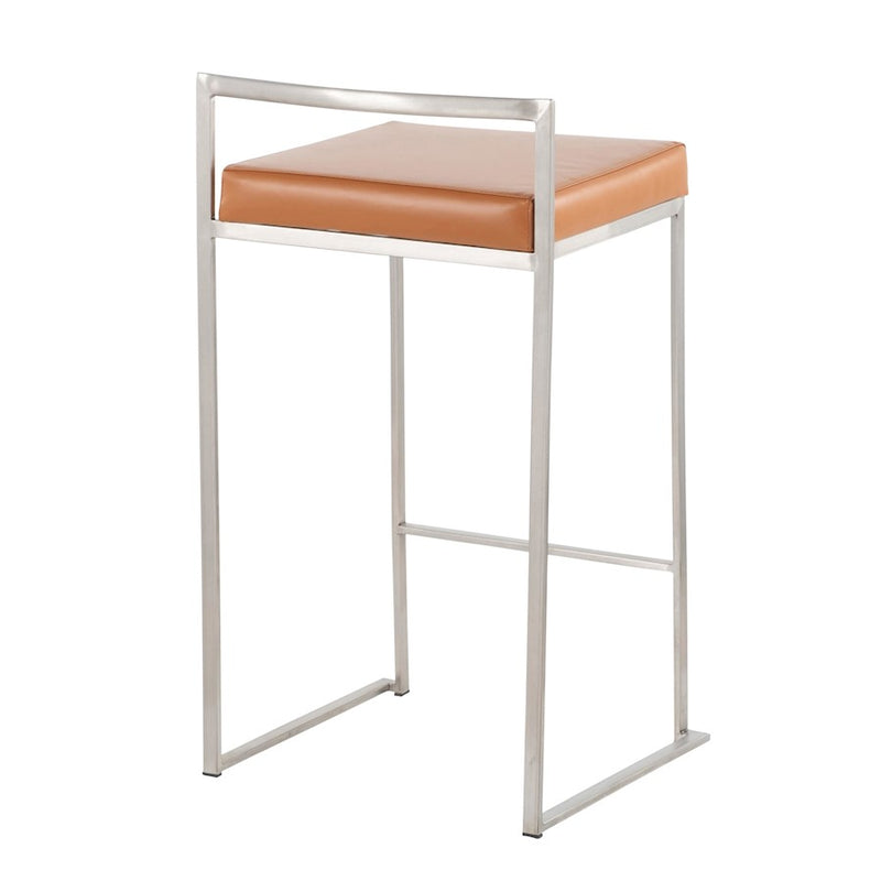 LumiSource Fuji Counter Stool Set/2 | Brushed Steel and Camel PU | Kitchen Island & Dining Room Seating | 16 x 17.5 x 31 in | Model B26-FUJICAM2
