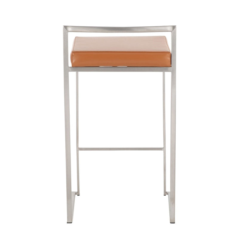 LumiSource Fuji Stacker Counter Stool, Set of 2, Brushed Steel/Camel