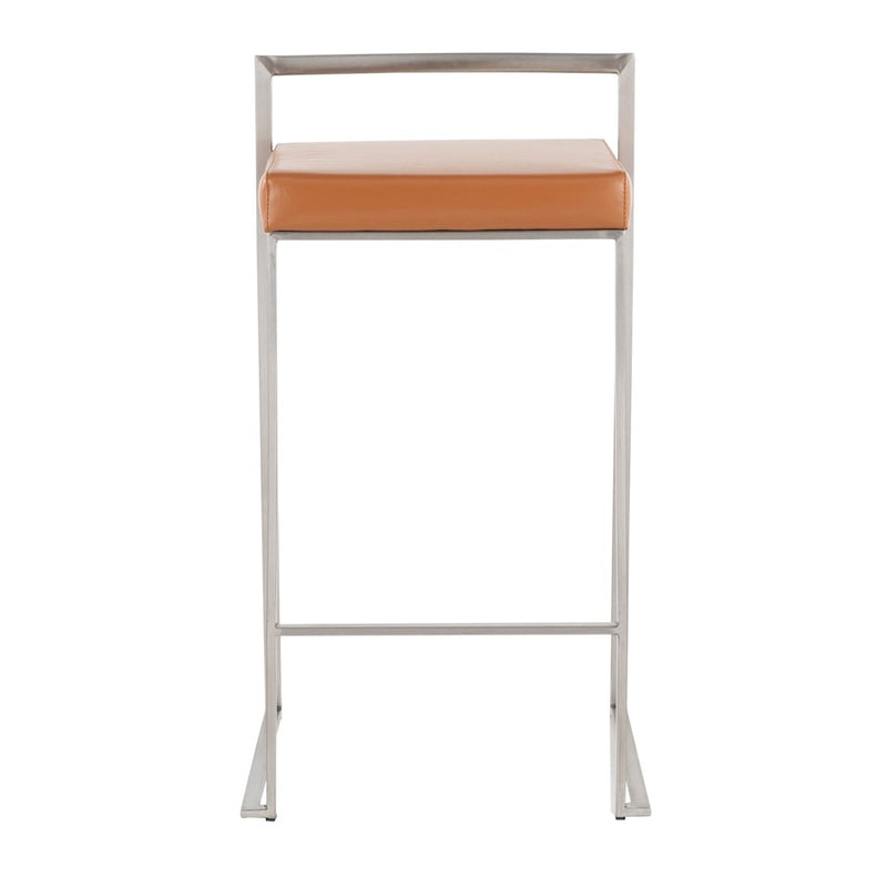 LumiSource Fuji Counter Stool Set/2 | Brushed Steel and Camel PU | Kitchen Island & Dining Room Seating | 16 x 17.5 x 31 in | Model B26-FUJICAM2