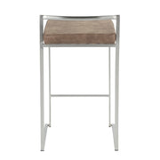 LumiSource Fuji Counter Stool Set/2 | Stainless Steel and Brown Cowboy Fabric | Kitchen Island & Dining Room Seating | Model B26-FUJIFBN2
