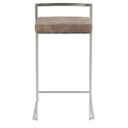 LumiSource Fuji Counter Stool Set/2 | Stainless Steel and Brown Cowboy Fabric | Kitchen Island & Dining Room Seating | Model B26-FUJIFBN2