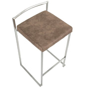 LumiSource Fuji Counter Stool Set/2 | Stainless Steel and Brown Cowboy Fabric | Kitchen Island & Dining Room Seating | Model B26-FUJIFBN2