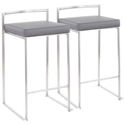 LumiSource Fuji Counter Stool Set/2 | Brushed Steel and Grey PU | Kitchen Island & Dining Room Seating | Model B26-FUJIGY2