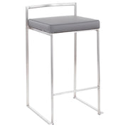 LumiSource Fuji Counter Stool Set/2 | Brushed Steel and Grey PU | Kitchen Island & Dining Room Seating | Model B26-FUJIGY2