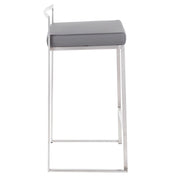 LumiSource Fuji Counter Stool Set/2 | Brushed Steel and Grey PU | Kitchen Island & Dining Room Seating | Model B26-FUJIGY2