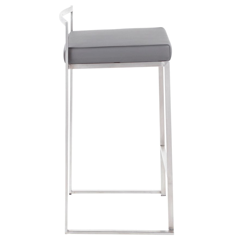 LumiSource Fuji Counter Stool Set/2 | Brushed Steel and Grey PU | Kitchen Island & Dining Room Seating | Model B26-FUJIGY2