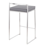 LumiSource Fuji Counter Stool Set/2 | Brushed Steel and Grey PU | Kitchen Island & Dining Room Seating | Model B26-FUJIGY2