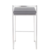 LumiSource Fuji Counter Stool Set/2 | Brushed Steel and Grey PU | Kitchen Island & Dining Room Seating | Model B26-FUJIGY2