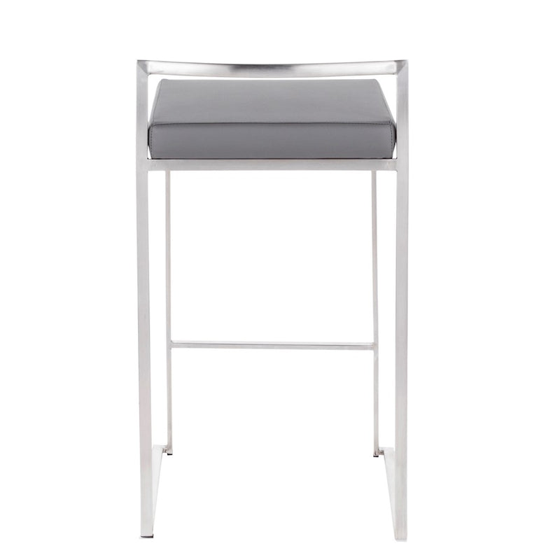 LumiSource Fuji Counter Stool Set/2 | Brushed Steel and Grey PU | Kitchen Island & Dining Room Seating | Model B26-FUJIGY2