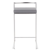 LumiSource Fuji Counter Stool Set/2 | Brushed Steel and Grey PU | Kitchen Island & Dining Room Seating | Model B26-FUJIGY2