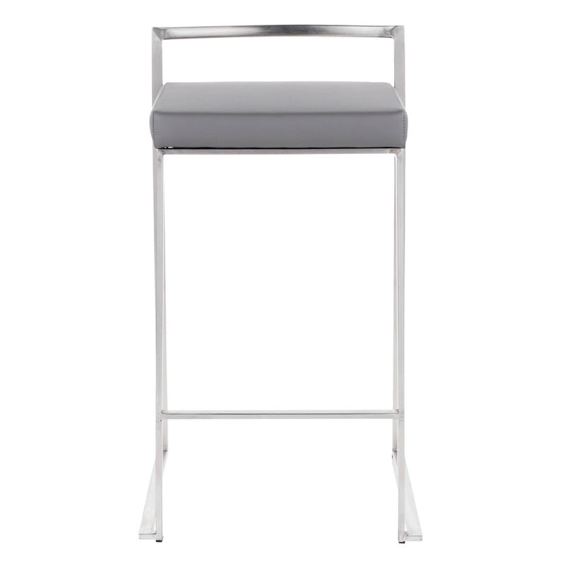 LumiSource Fuji Counter Stool Set/2 | Brushed Steel and Grey PU | Kitchen Island & Dining Room Seating | Model B26-FUJIGY2