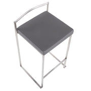 LumiSource Fuji Counter Stool Set/2 | Brushed Steel and Grey PU | Kitchen Island & Dining Room Seating | Model B26-FUJIGY2