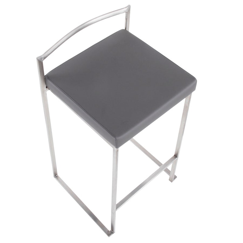 LumiSource Fuji Counter Stool Set/2 | Brushed Steel and Grey PU | Kitchen Island & Dining Room Seating | Model B26-FUJIGY2