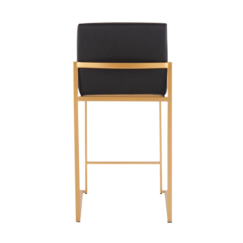 LumiSource Fuji High Back Counter Stool Set of 2 | Gold Steel and Black PU Leather | Kitchen Island & Bar Seating | Model B26-FUJIHBAUBK2