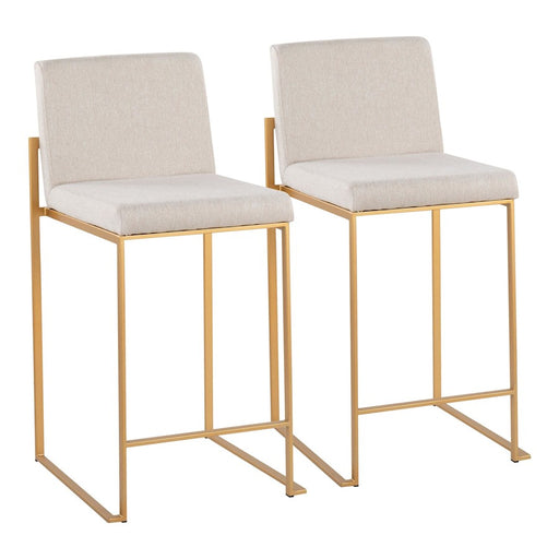 LumiSource Fuji High Back Counter Stool, Set of 2, Gold/Beige - B26-FUJIHBAUFBG2