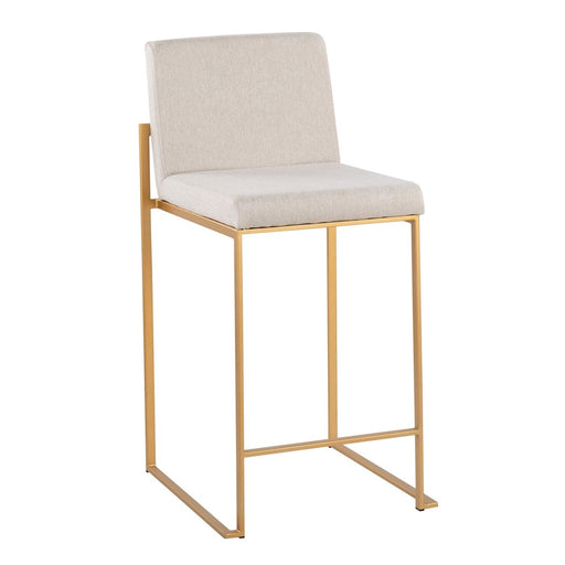 LumiSource Fuji High Back Counter Stool, Set of 2, Gold/Beige