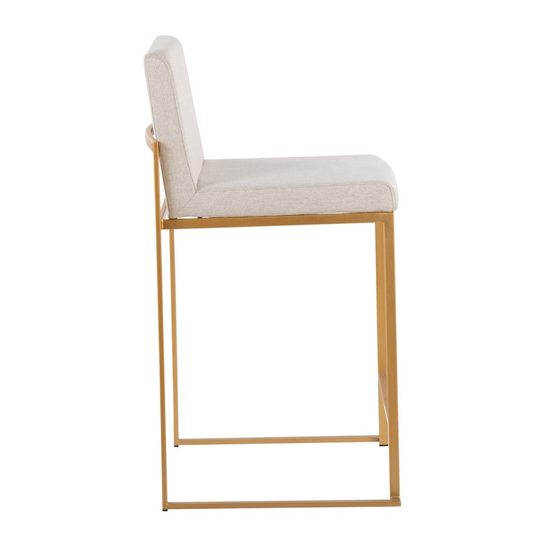 LumiSource Fuji High Back Counter Stool, Set of 2, Gold/Beige