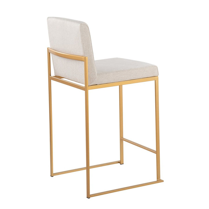 LumiSource Fuji High Back Counter Stool, Set of 2, Gold/Beige