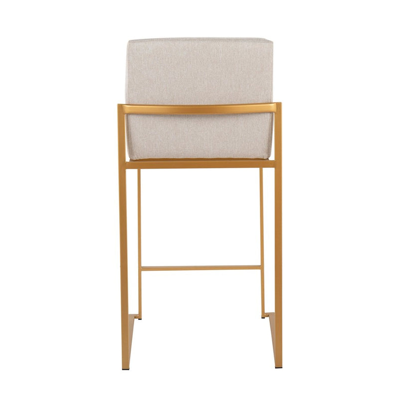 LumiSource Fuji High Back Counter Stool, Set of 2, Gold/Beige