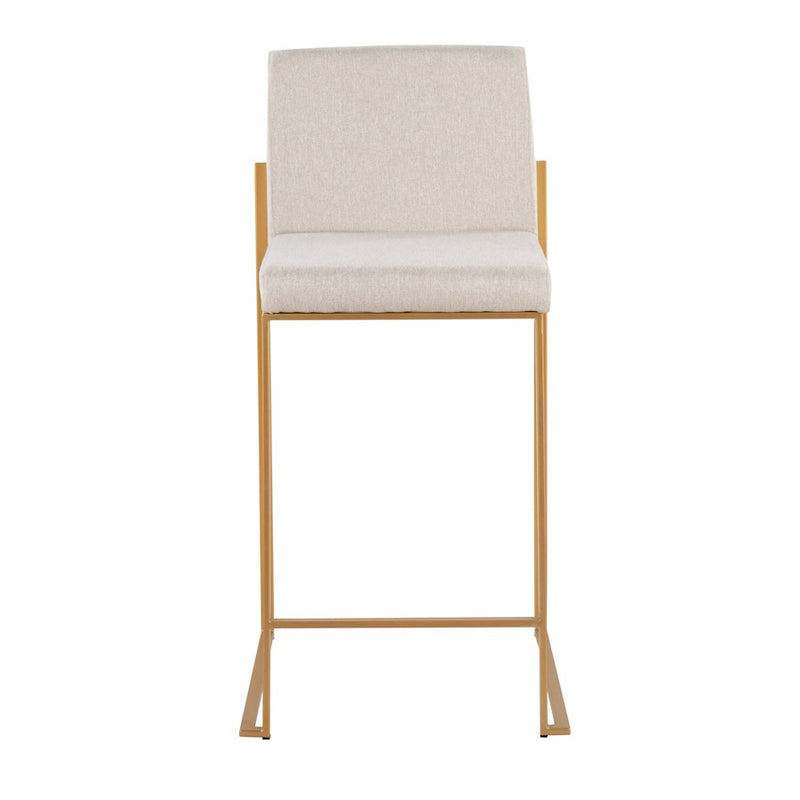 LumiSource Fuji High Back Counter Stool Set of 2 | Gold Steel and Beige Fabric | Kitchen Island & Bar Seating | Model B26-FUJIHBAUFBG2