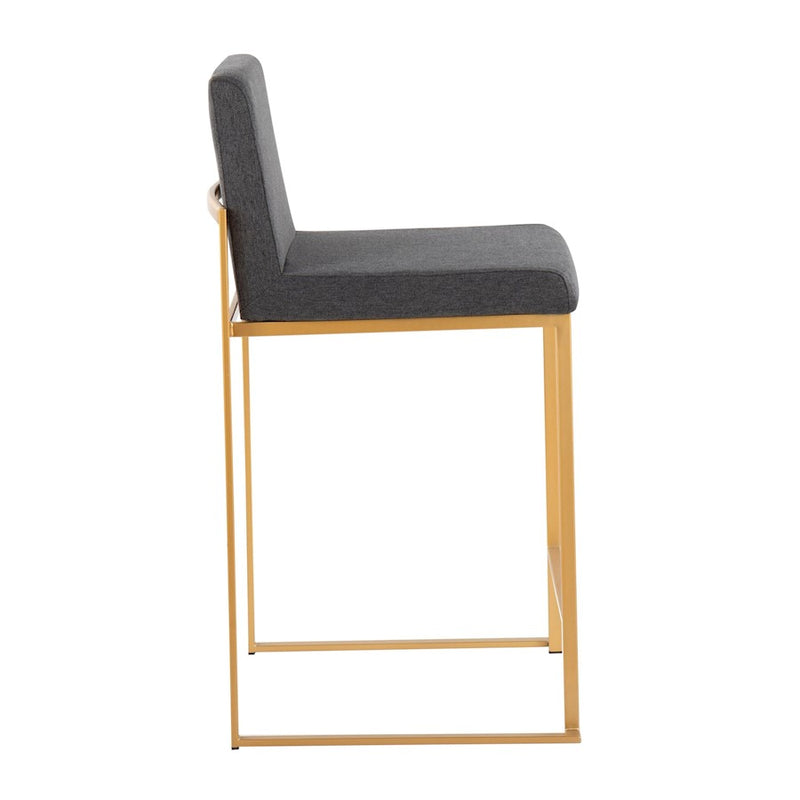 LumiSource Fuji High Back Counter Stool, Set of 2, Gold/Charcoal