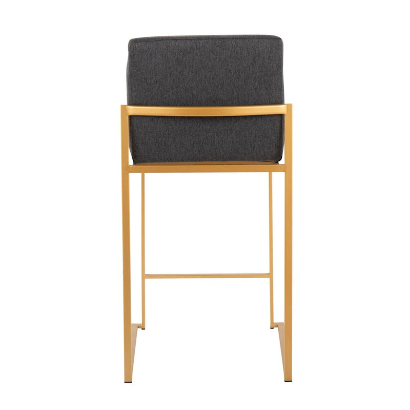 LumiSource Fuji High Back Counter Stool, Set of 2, Gold/Charcoal