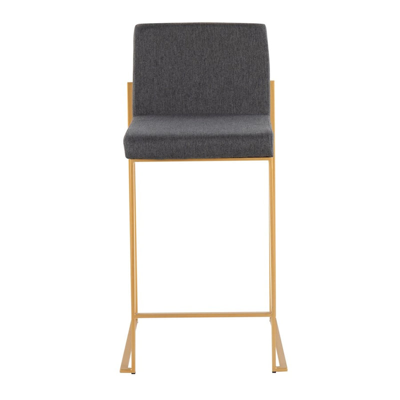 LumiSource Fuji High Back Counter Stool Set of 2 | Gold Steel and Charcoal Fabric | Kitchen Island & Bar Seating | Model B26-FUJIHBAUFCHAR2
