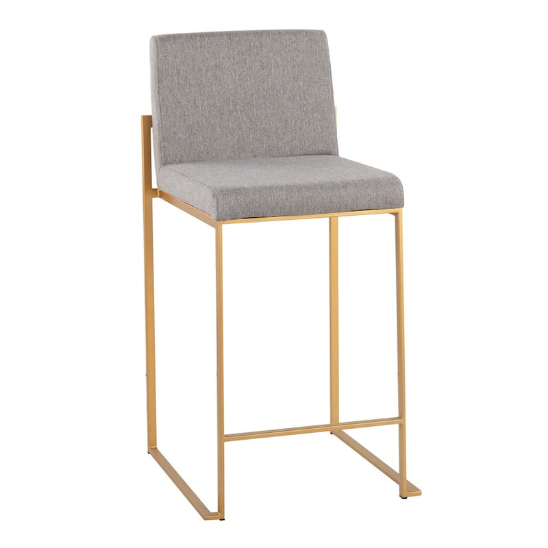 LumiSource Fuji High Back Counter Stool Set of 2 | Gold Steel and Grey Fabric | Kitchen Island & Bar Seating | Model B26-FUJIHBAUFGY2