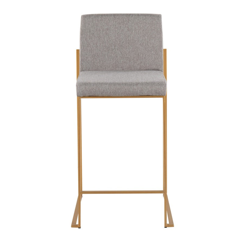 LumiSource Fuji High Back Counter Stool Set of 2 | Gold Steel and Grey Fabric | Kitchen Island & Bar Seating | Model B26-FUJIHBAUFGY2