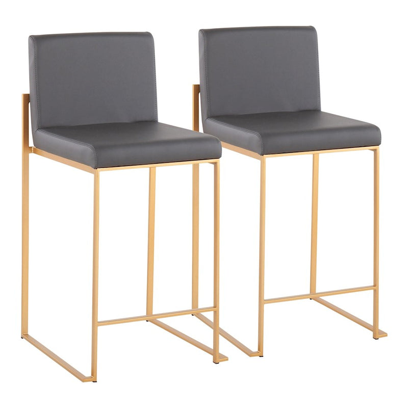 LumiSource Fuji High Back Counter Stool Set of 2 | Gold Steel and Grey PU | Kitchen Island & Breakfast Bar Seating | Model B26-FUJIHBAUGY2