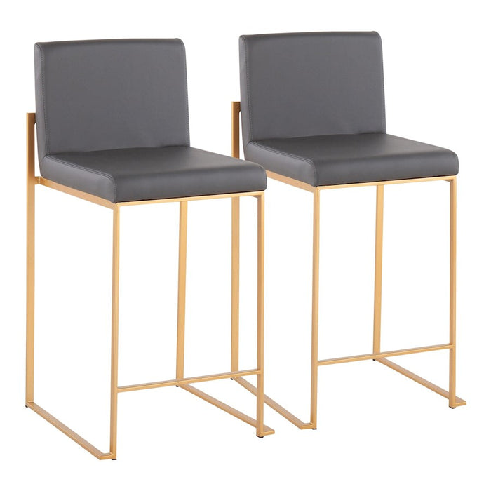 LumiSource Fuji High Back Counter Stool, Set of 2, Gold/Grey - B26-FUJIHBAUGY2