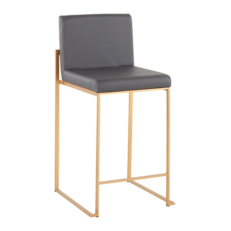 LumiSource Fuji High Back Counter Stool, Set of 2, Gold/Grey