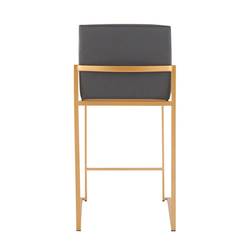 LumiSource Fuji High Back Counter Stool Set of 2 | Gold Steel and Grey PU | Kitchen Island & Breakfast Bar Seating | Model B26-FUJIHBAUGY2