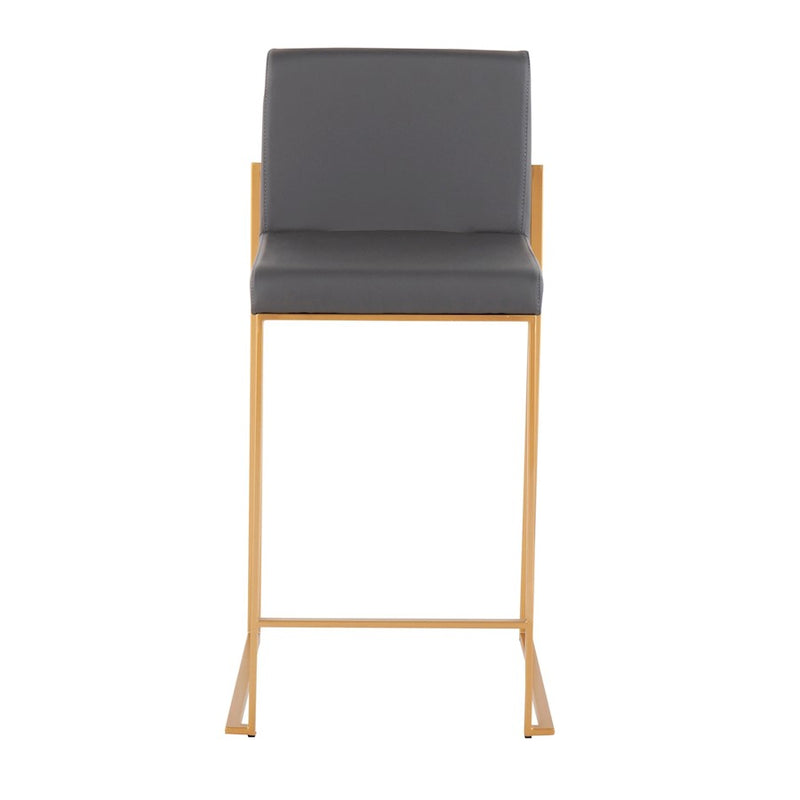 LumiSource Fuji High Back Counter Stool Set of 2 | Gold Steel and Grey PU | Kitchen Island & Breakfast Bar Seating | Model B26-FUJIHBAUGY2