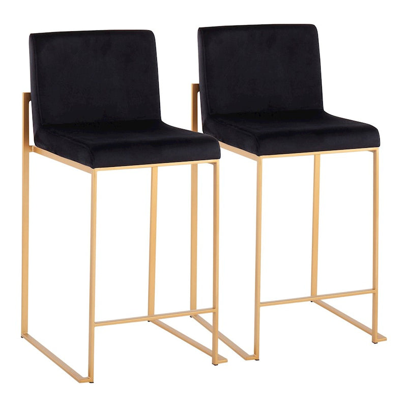 LumiSource Fuji High Back Counter Stool Set of 2 | Gold Steel and Black Velvet | Kitchen Island & Breakfast Bar Seating | Model B26-FUJIHBAUVBK2