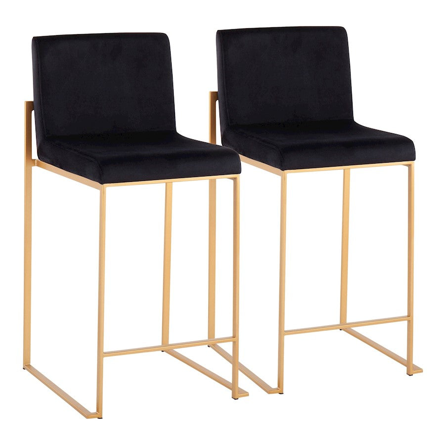 LumiSource Fuji High Back Counter Stool, Set/2, Gold/BKV - B26-FUJIHBAUVBK2