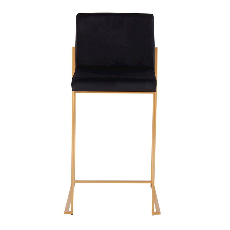 LumiSource Fuji High Back Counter Stool Set of 2 | Gold Steel and Black Velvet | Kitchen Island & Breakfast Bar Seating | Model B26-FUJIHBAUVBK2