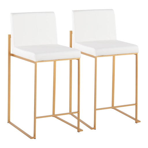 LumiSource Fuji High Back Counter Stool, Set of 2, Gold/White - B26-FUJIHBAUW2