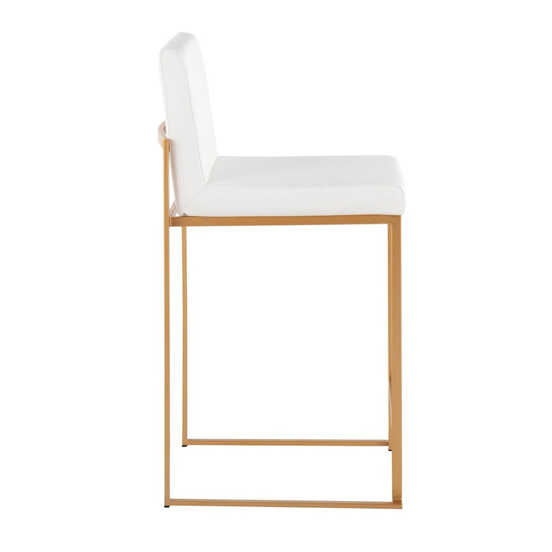 LumiSource Fuji High Back Counter Stool, Set of 2, Gold/White