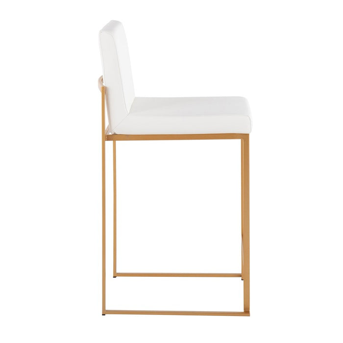 LumiSource Fuji High Back Counter Stool, Set of 2, Gold/White