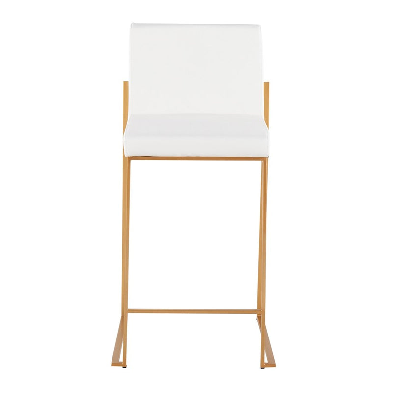 LumiSource Fuji High Back Counter Stool Set of 2 | Gold Steel and White PU | Kitchen Island & Breakfast Bar Seating | Model B26-FUJIHBAUW2